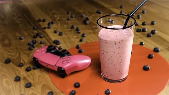 Słodka mikstura zdrowia z mrożonych truskawek, borówek i kefiru z siemieniem lnianym