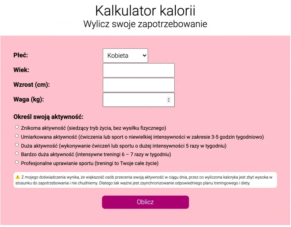 Kalkulator PAL: Oblicz swoje dzienne zapotrzebowanie kaloryczne